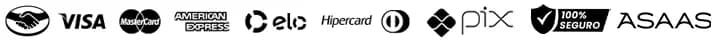 Formas de pagamento aceitas: Visa, Mastercard, American Express, Elo, Hipercard, Diners, Pix. Site 100% seguro.