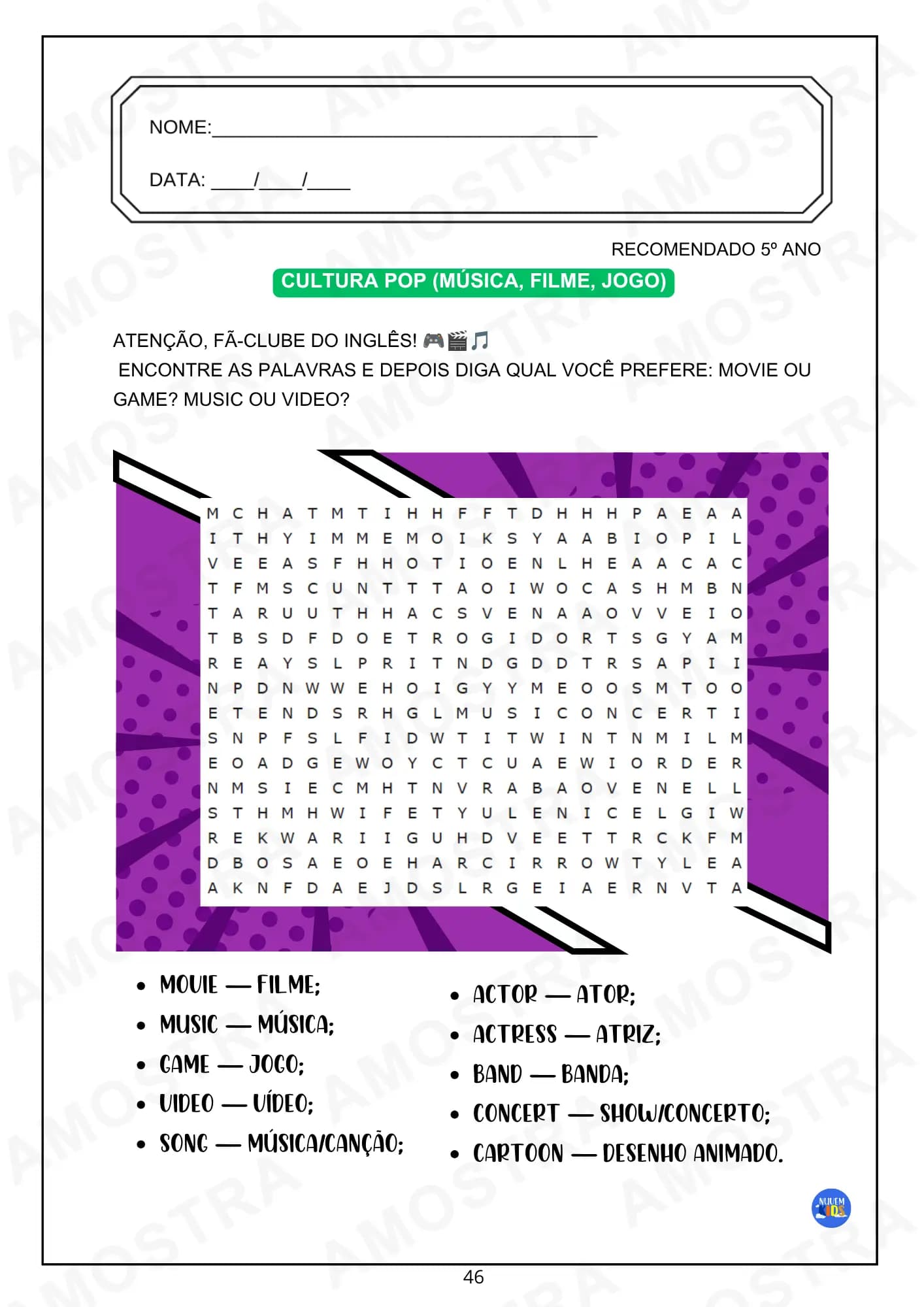 Caça Palavras Inglês Fundamental 1 - Miniatura 9