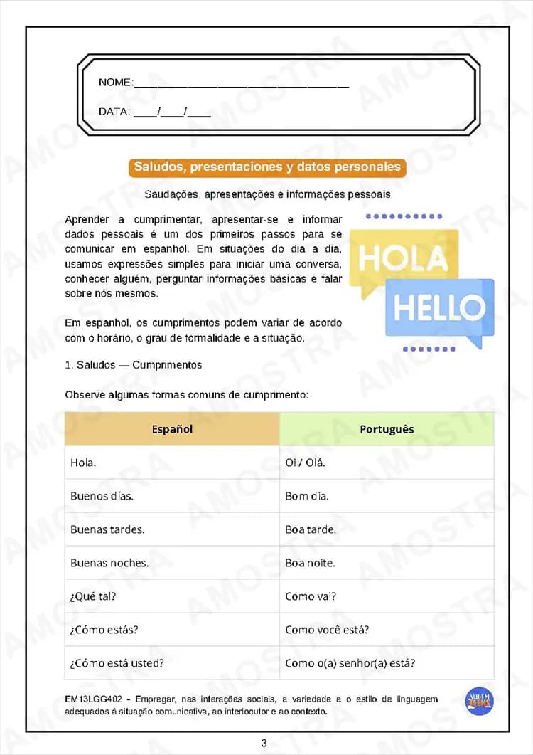 Atividades de Espanhol Ensino Médio - Miniatura 2
