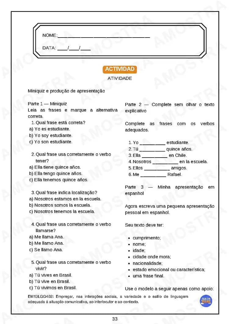 Atividades de Espanhol Ensino Médio - Miniatura 5