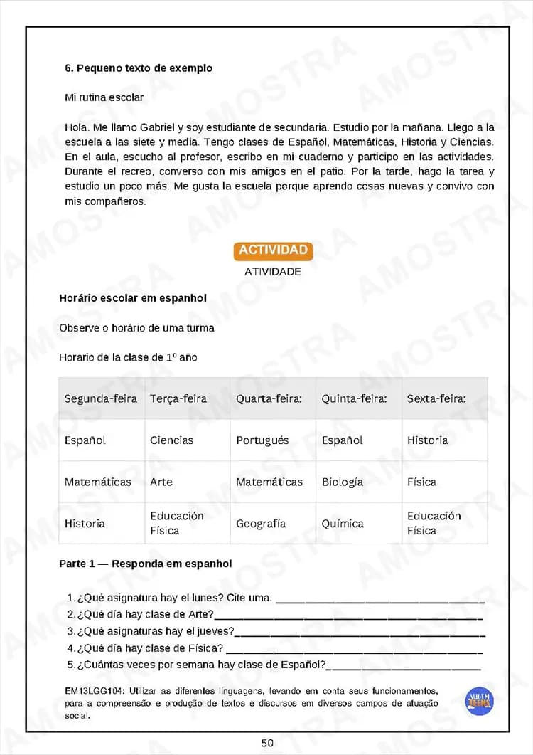 Atividades de Espanhol Ensino Médio - Miniatura 7