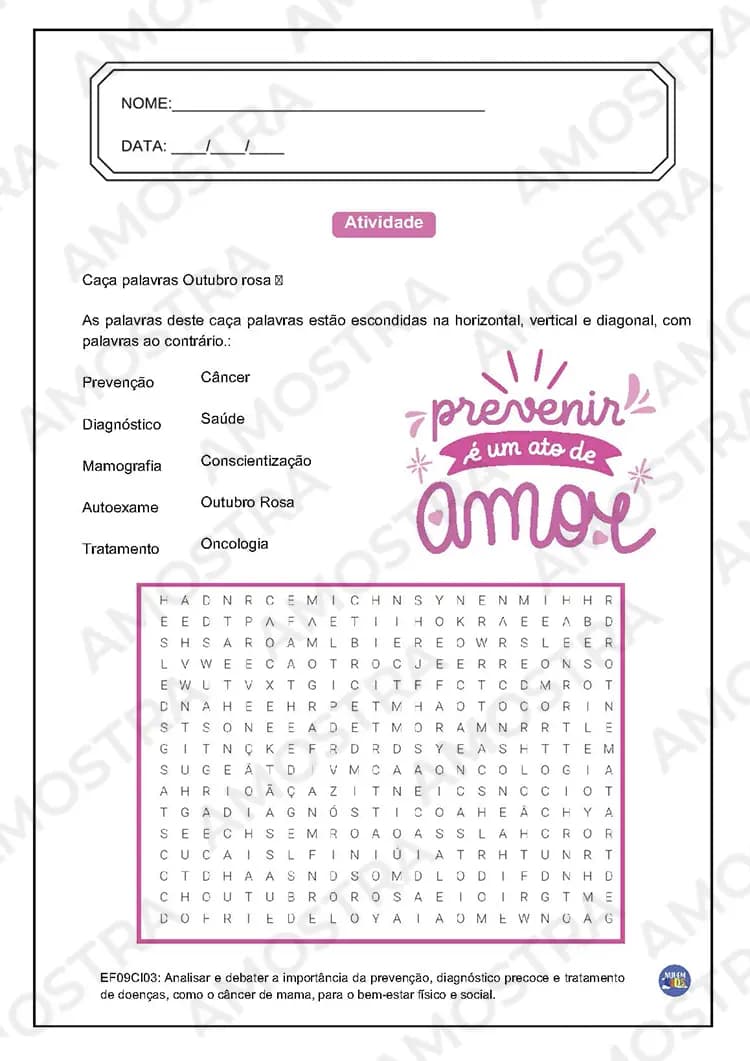 Brinde Atividades Outubro Rosa para Fundamental 2 - Miniatura 1