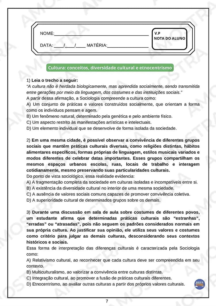 Avaliações de Sociologia Ensino Médio - Miniatura 3