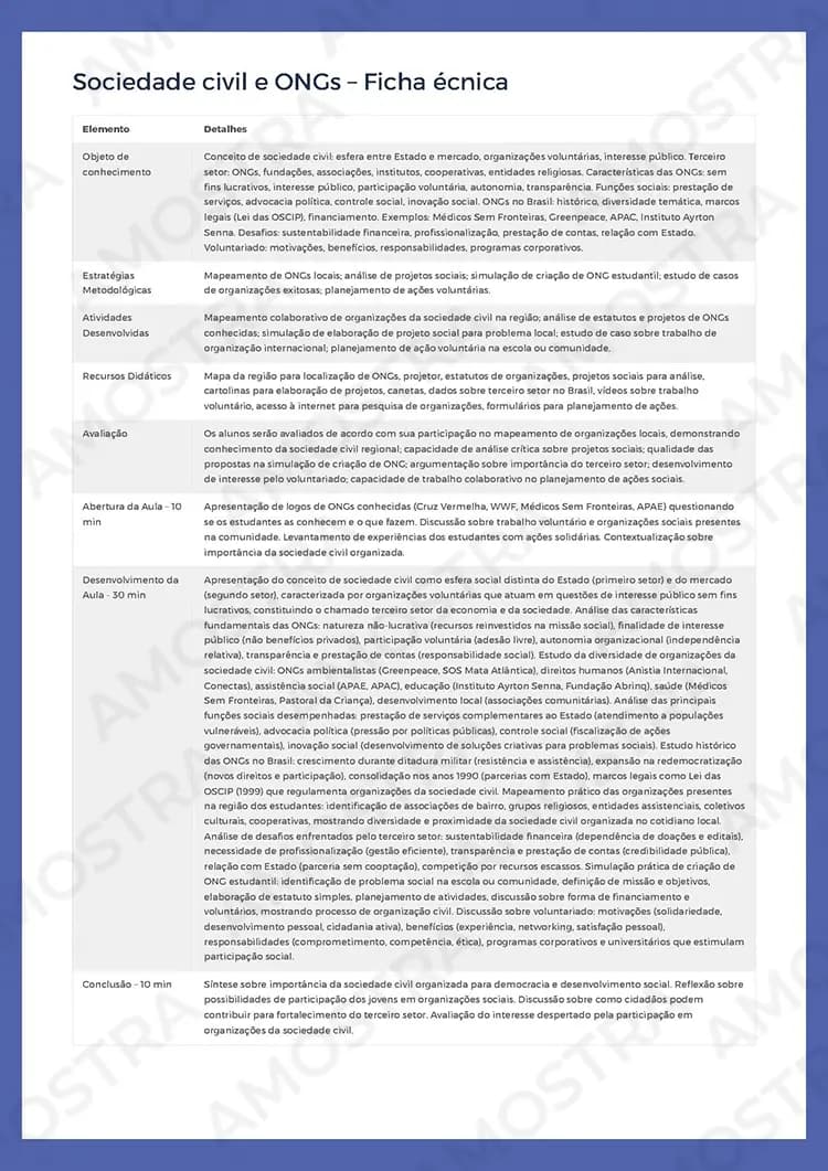 Planejamentos de Aula Sociologia 1ª a 3ª Série - Miniatura 2
