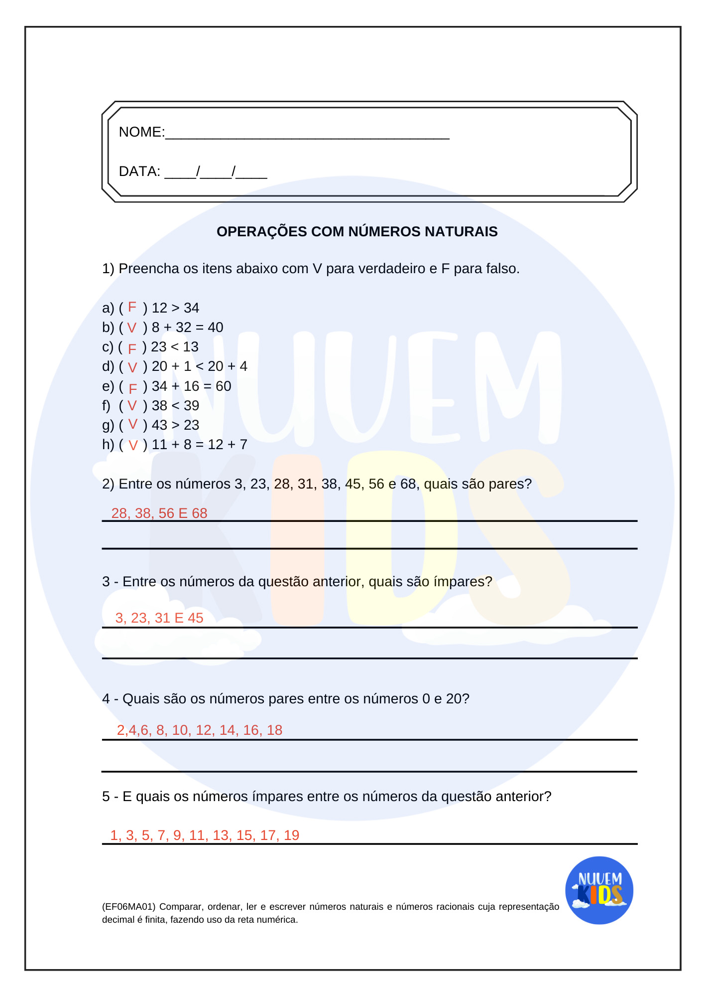 Atividade sobre Divisibilidade para o 6º ano e 7º ano - Com gabarito